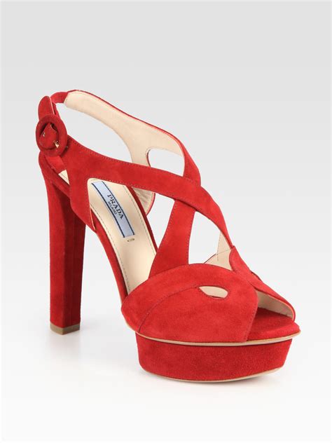 prada suede crisscross platform booties|Prada leather sandals.